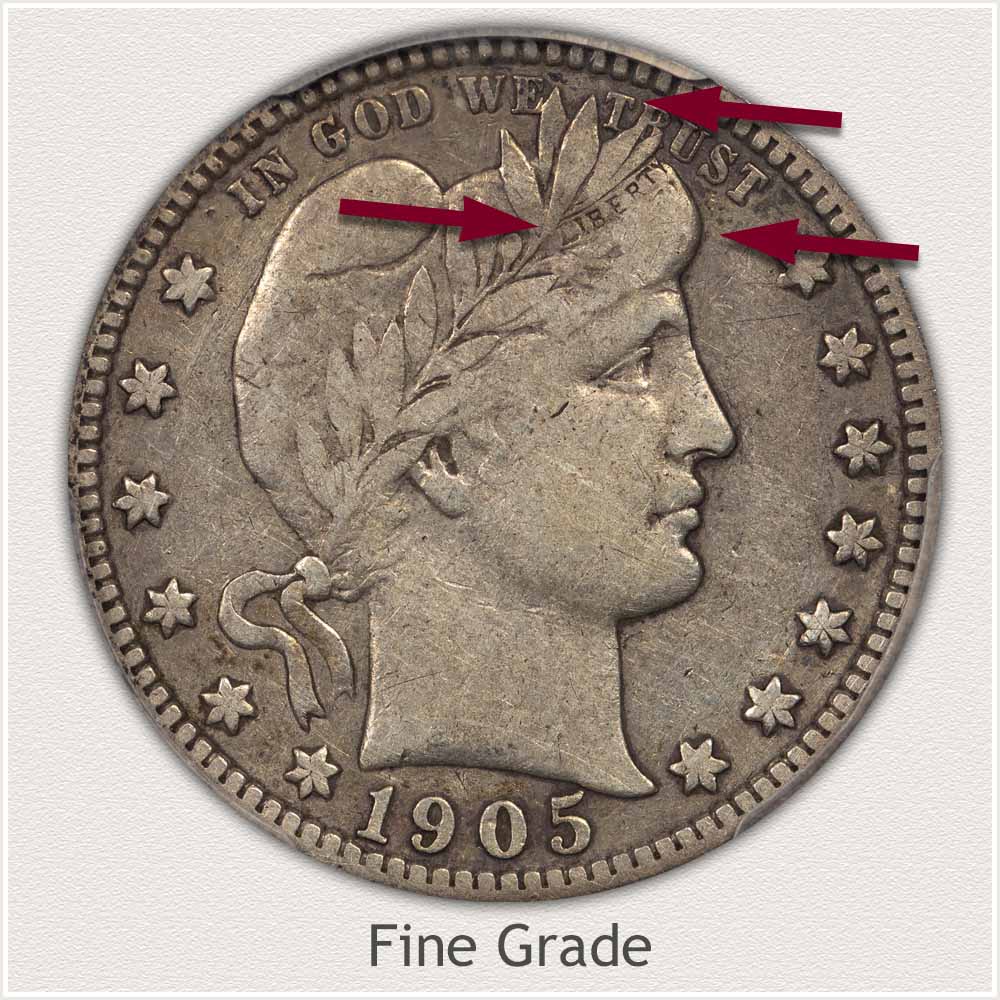 Obverse View: Fine Grade Barber Quarter