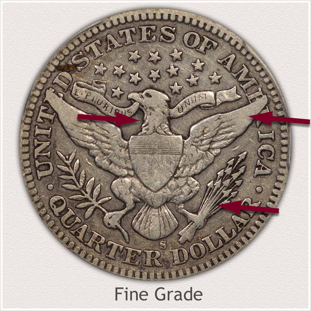 Reverse View: Fine Grade Barber Quarter