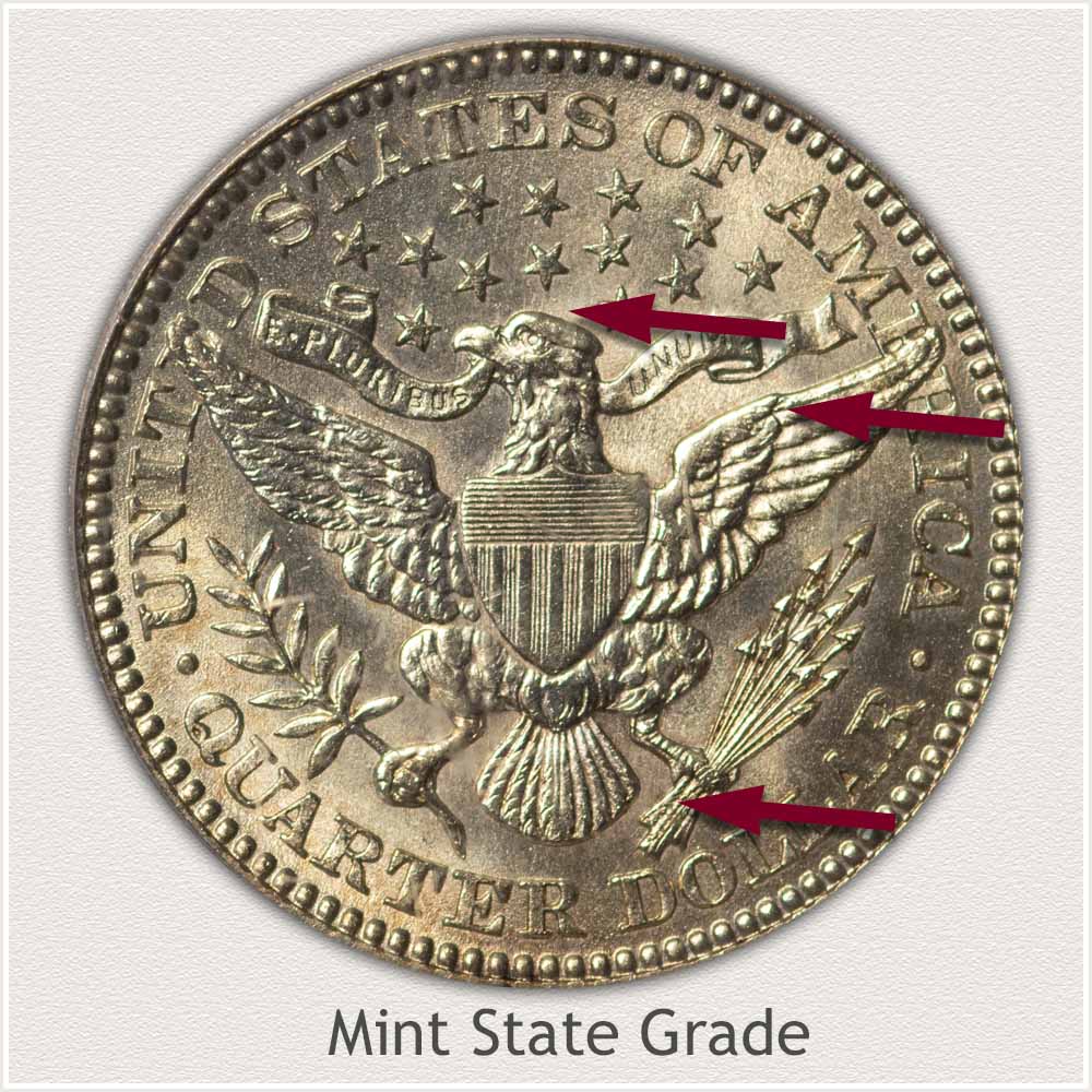 Reverse View: Mint State Grade Barber Quarter