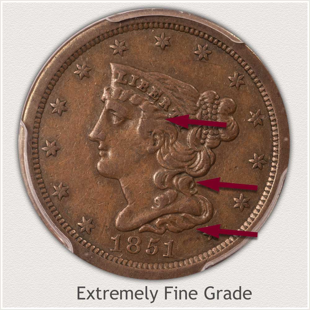 Obverse View: Extremely Fine Grade Braided Hair Half Cent