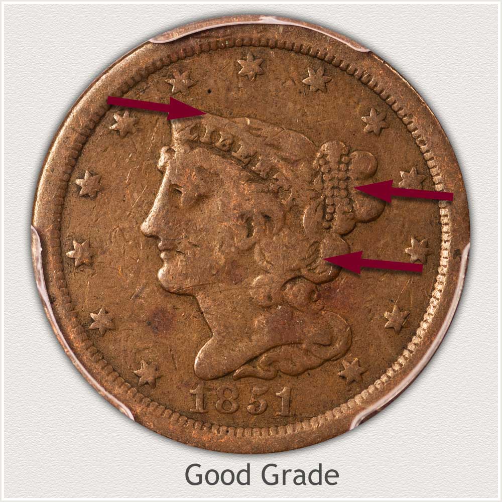 Obverse View: Good Grade Braided Hair Half Cent