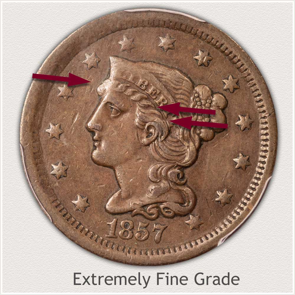 Obverse View: Braided Hair Large Cent in Extremely Fine Grade