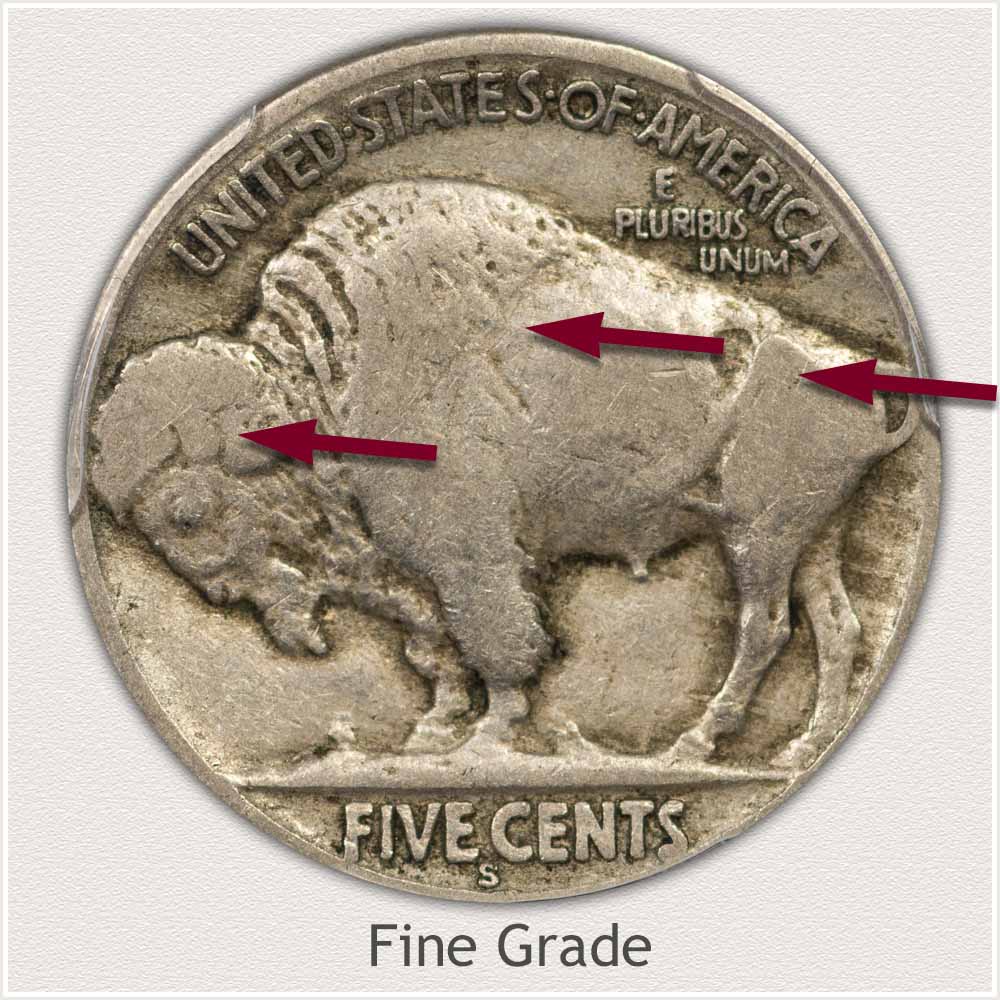 Reverse View: Fine Grade Buffalo Nickel