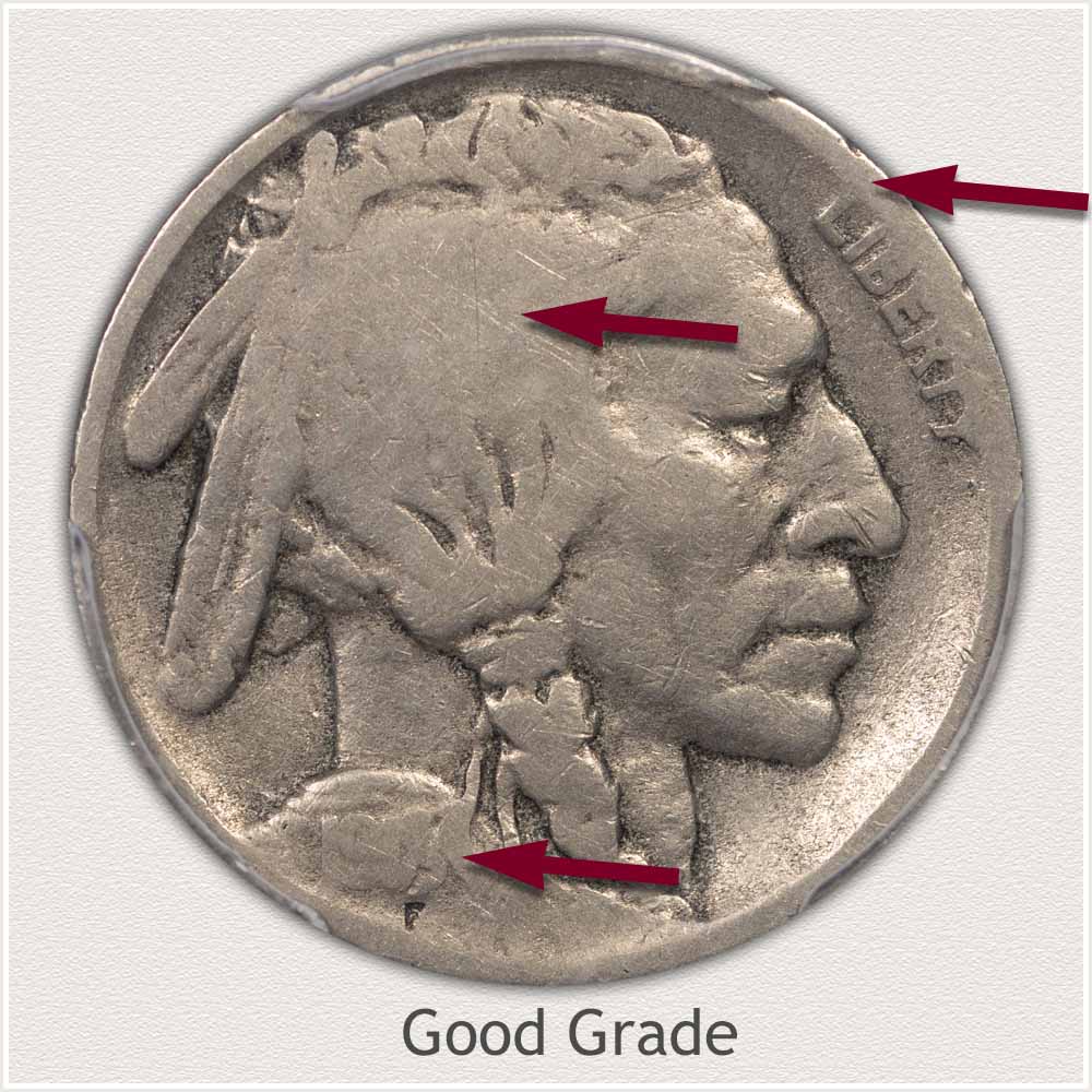 Obverse View: Good Grade Buffalo Nickel