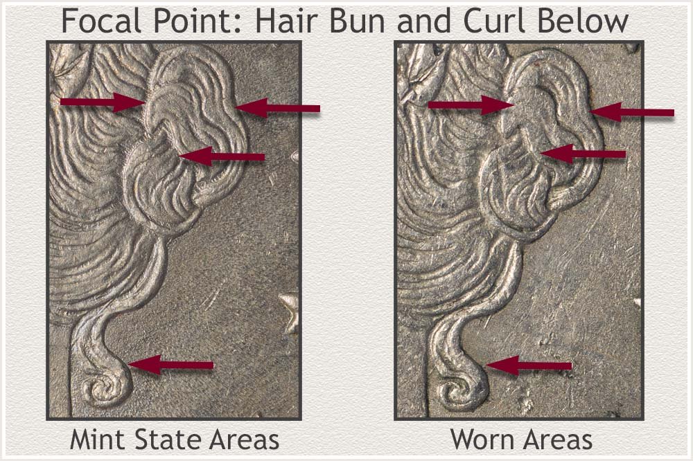 Comparing Mint State Hair Bun Detail to Worn Detail