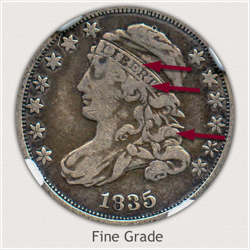 Obverse View: Fine Grade Capped Bust Dime