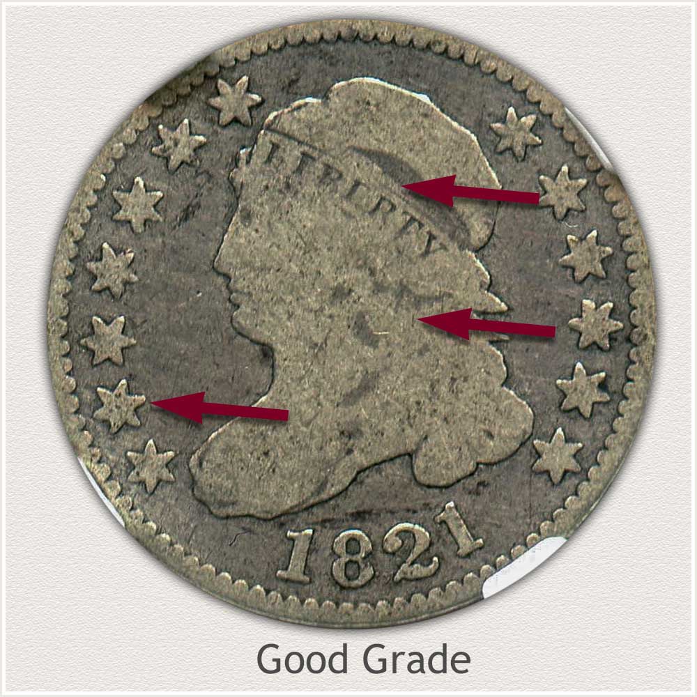 Obverse View: Good Grade Capped Bust Dime