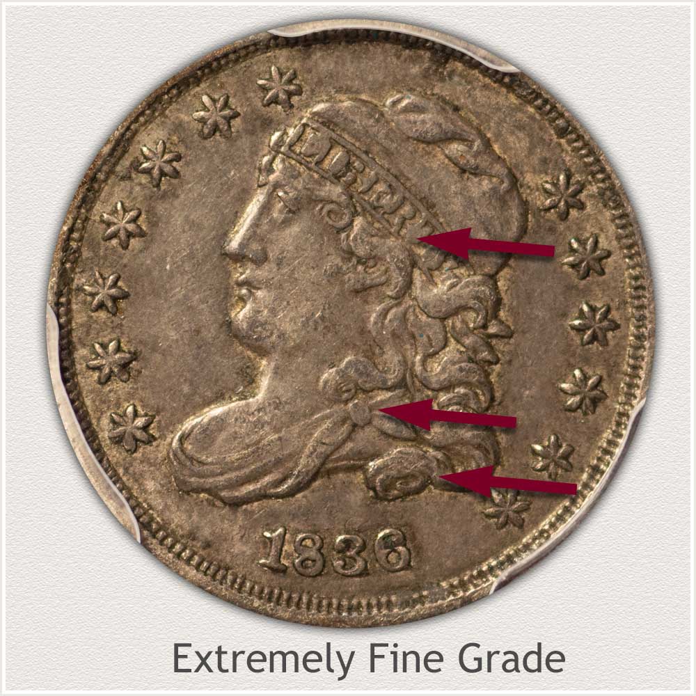 Obverse View: Extremely Fine Grade Capped Bust Half Dime