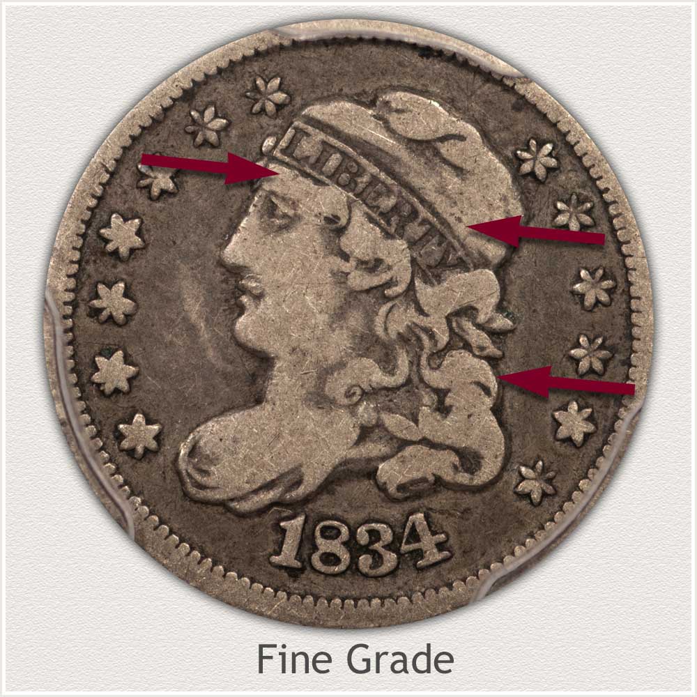 Obverse View: Fine Grade Capped Bust Half Dime