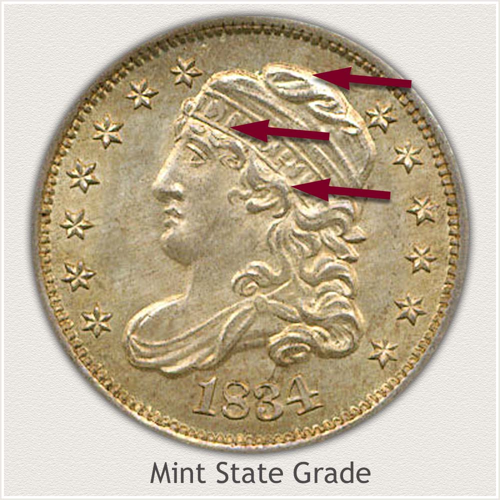 Obverse View: Mint State Grade Capped Bust Half Dime