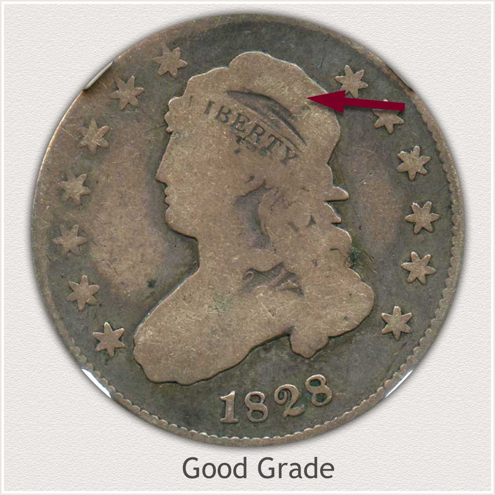 Obverse View: Good Grade Capped Bust Quarter Large Diameter