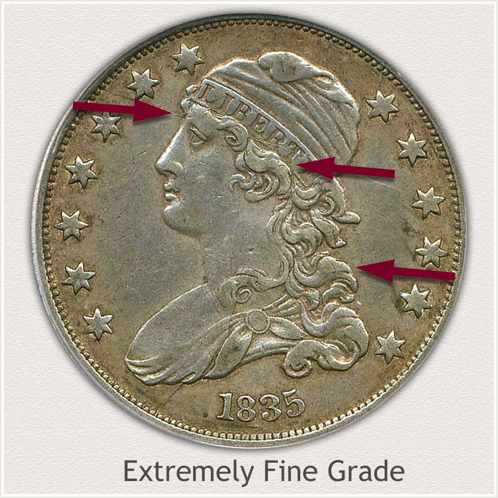Obverse View: Extremely Fine Grade Capped Bust Quarter Small Diameter