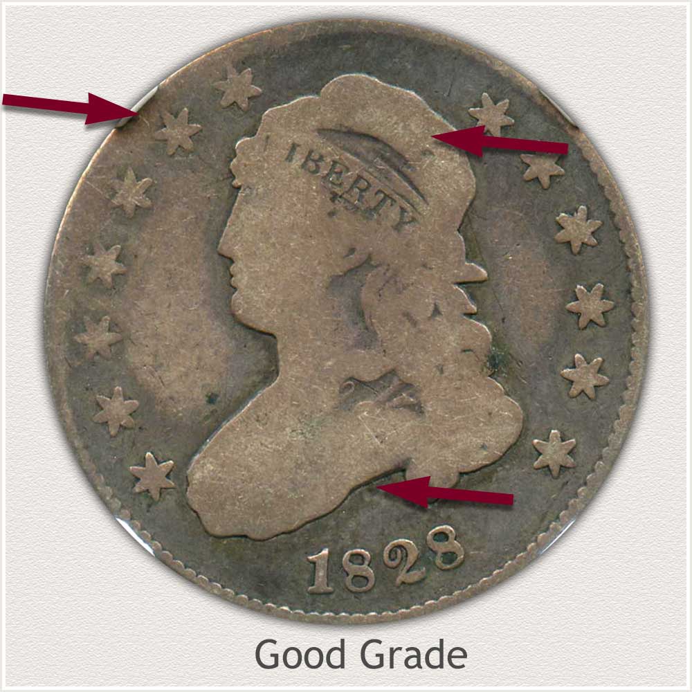 Obverse View: Good Grade Capped Bust Quarter Small Diameter