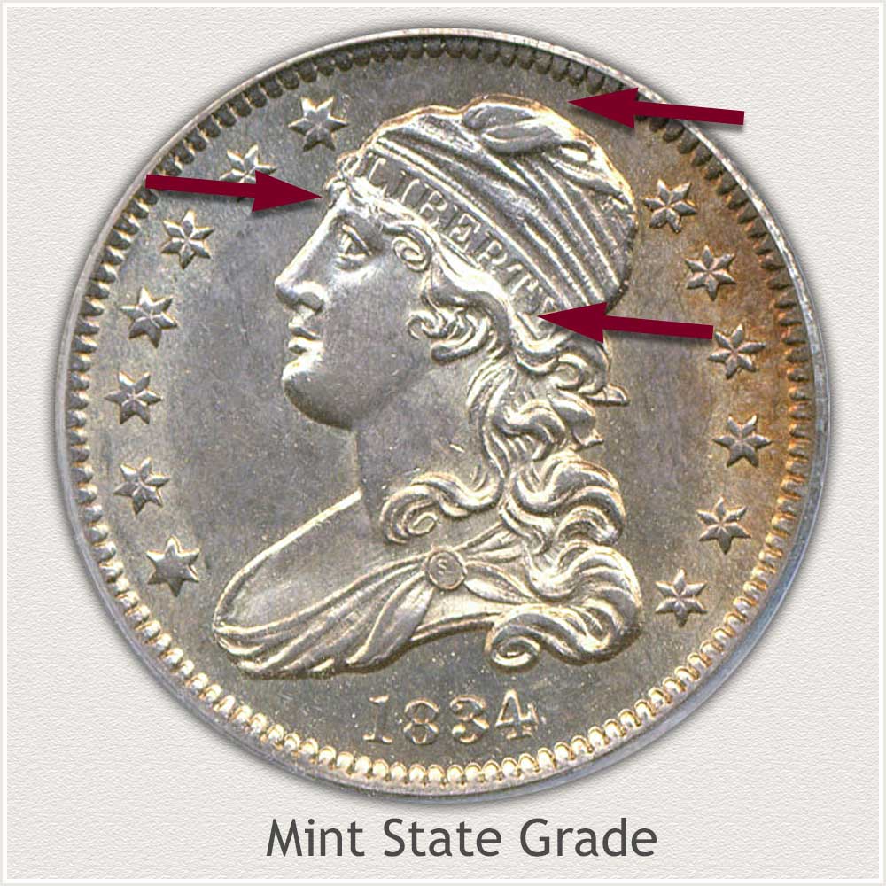 Obverse View: Mint State Grade Capped Bust Quarter Small Diameter