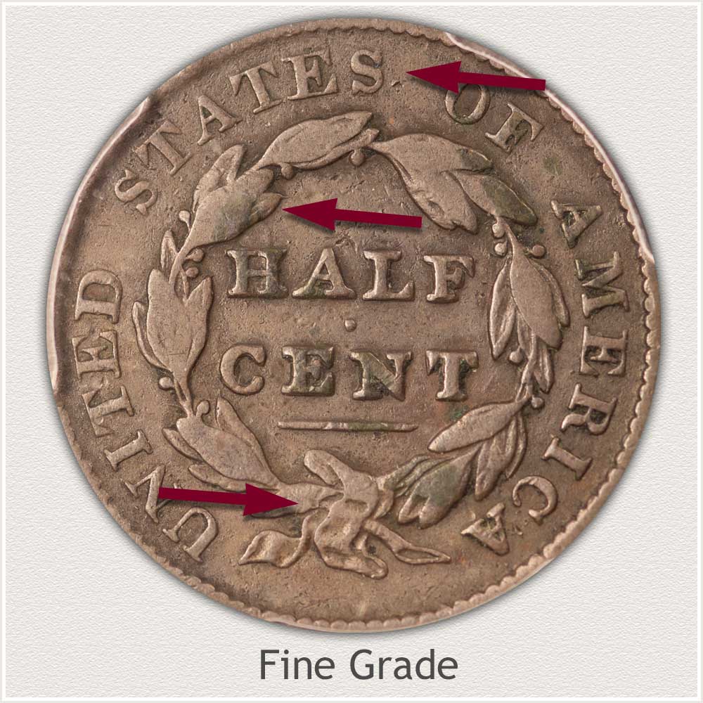 Reverse View: Fine Grade Classic Head Half Cent