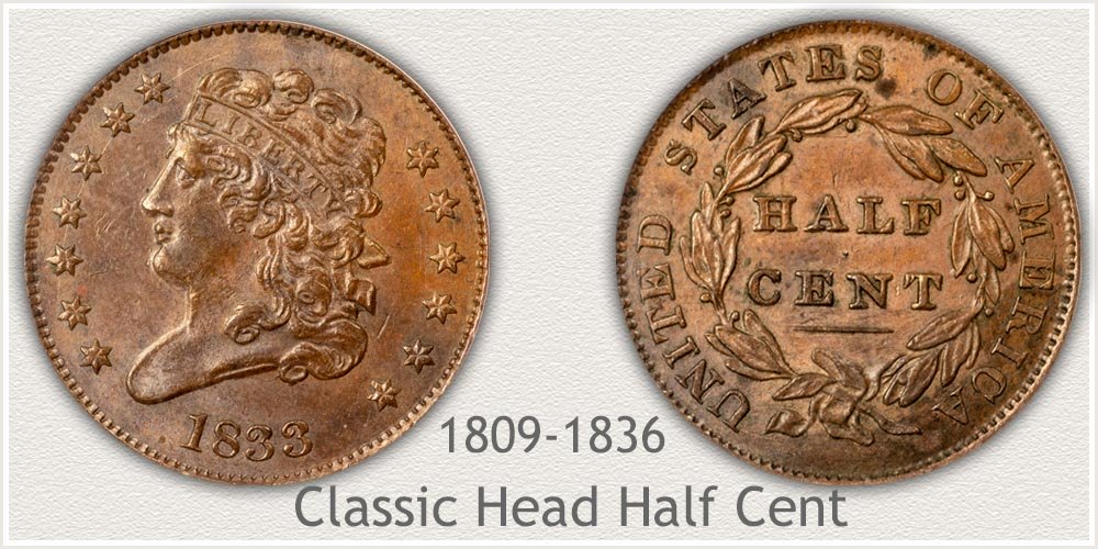 Classic Head half Cents Minted 1809 to 1836