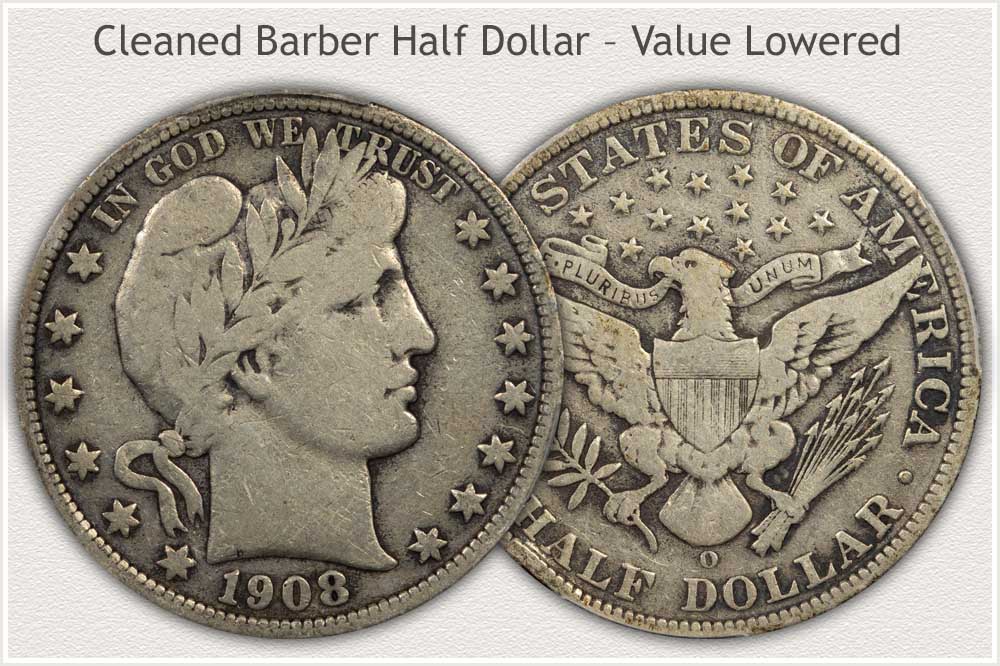 Barber Half Dollar Reduced in Value a Result of Cleaning