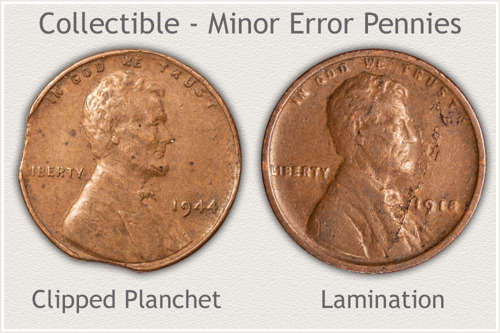 1944 Clipped Planchet Cent and 1918 Lamination Cent