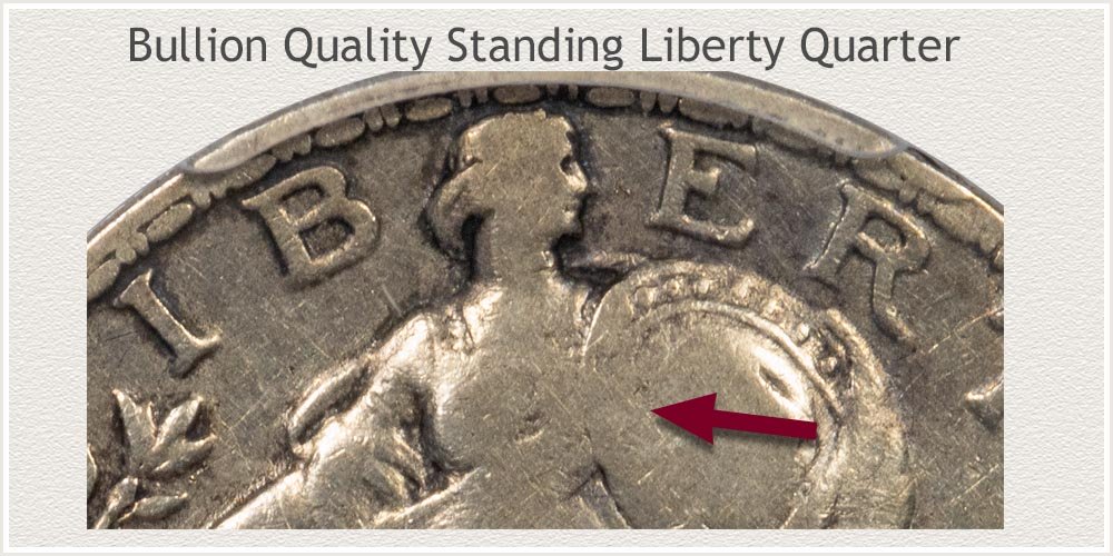 Close-Up View of Bullion Quality Standing Liberty Quarter
