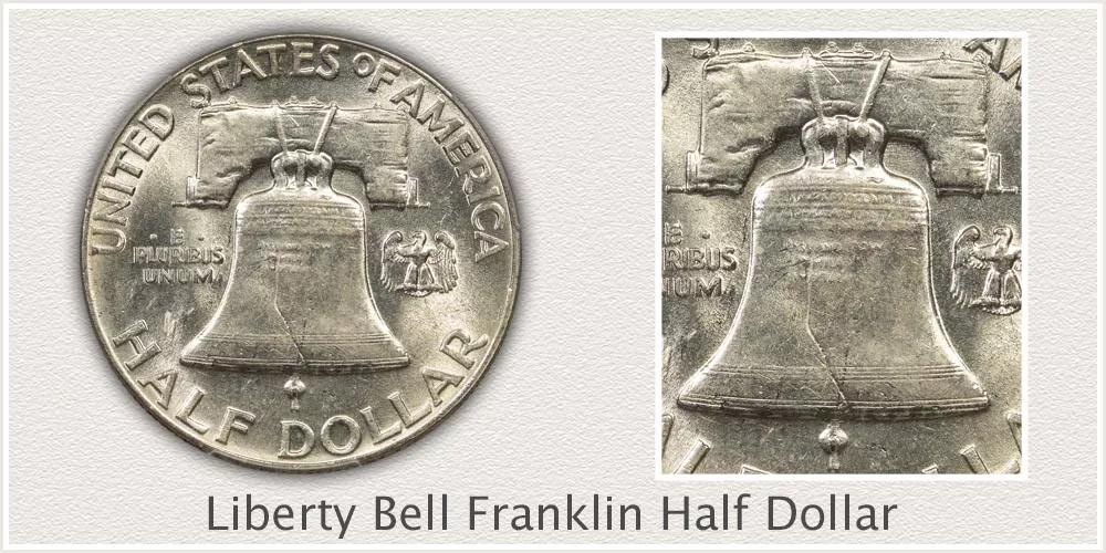 Close-Up Liberty Bell Franklin Half Dollar Close-Up Liberty Bell Reverse Franklin Half Dollar