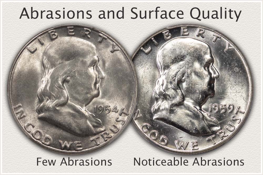 Close Up View of Surface Qualities of Franklin Half Dollars
