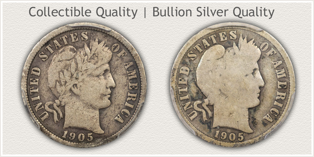 Collectible Quality vs Bullion Quality Barber Dimes