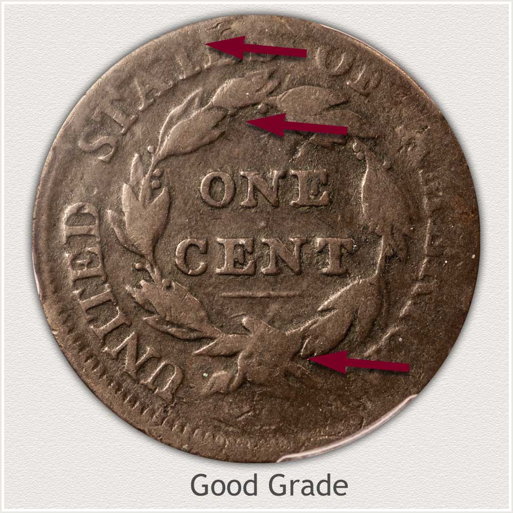 Reverse View: Coronet Head Large Cent Good Grade 