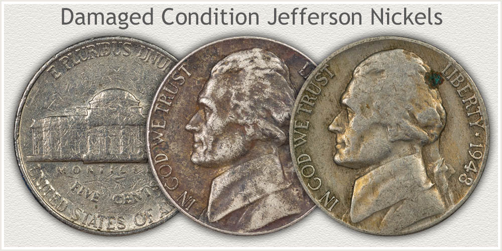 Damaged Jefferson Nickels
