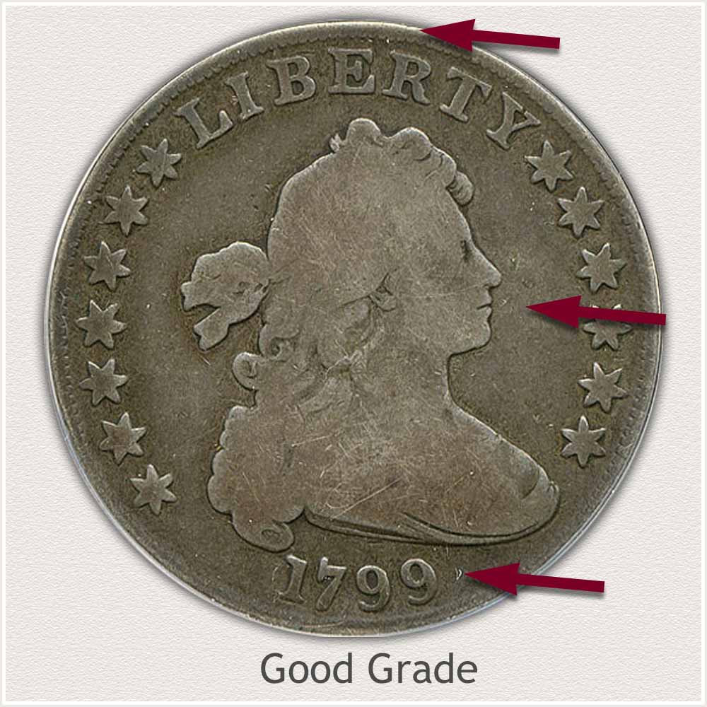 Obverse View: Good Grade Draped Bust Silver Dollar