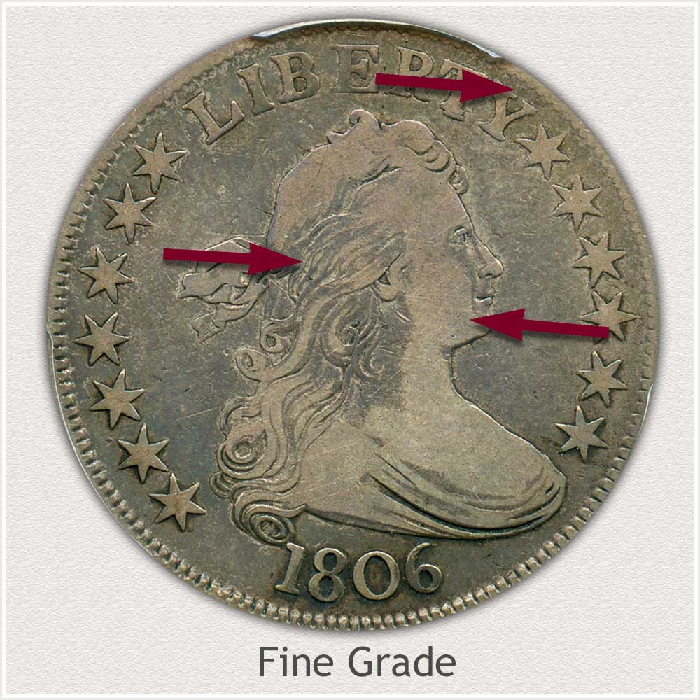 Obverse View: Fine Grade Draped Bust Half Dollar