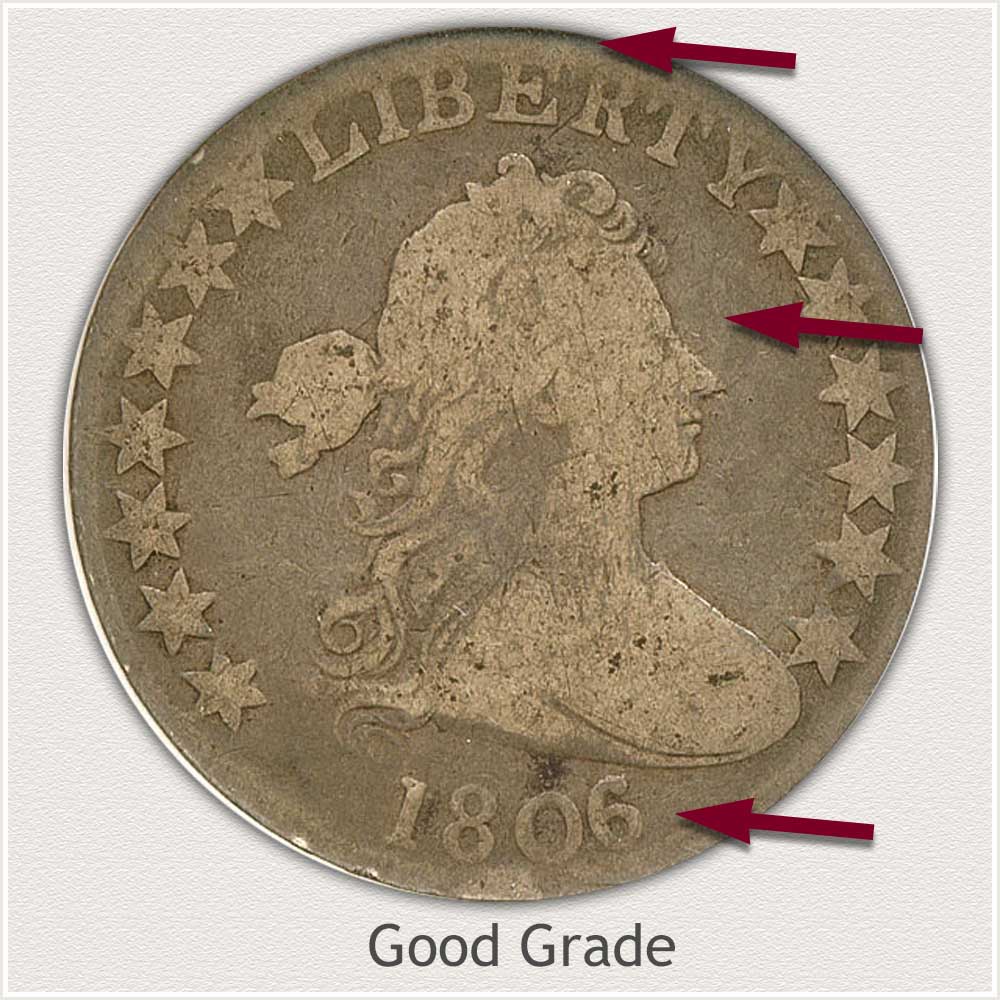 Obverse View: Good Grade Draped Bust Half Dollar