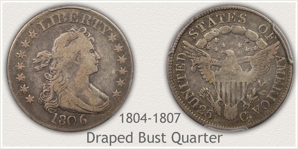 Obverse and Reverse of Draped Bust Quarter