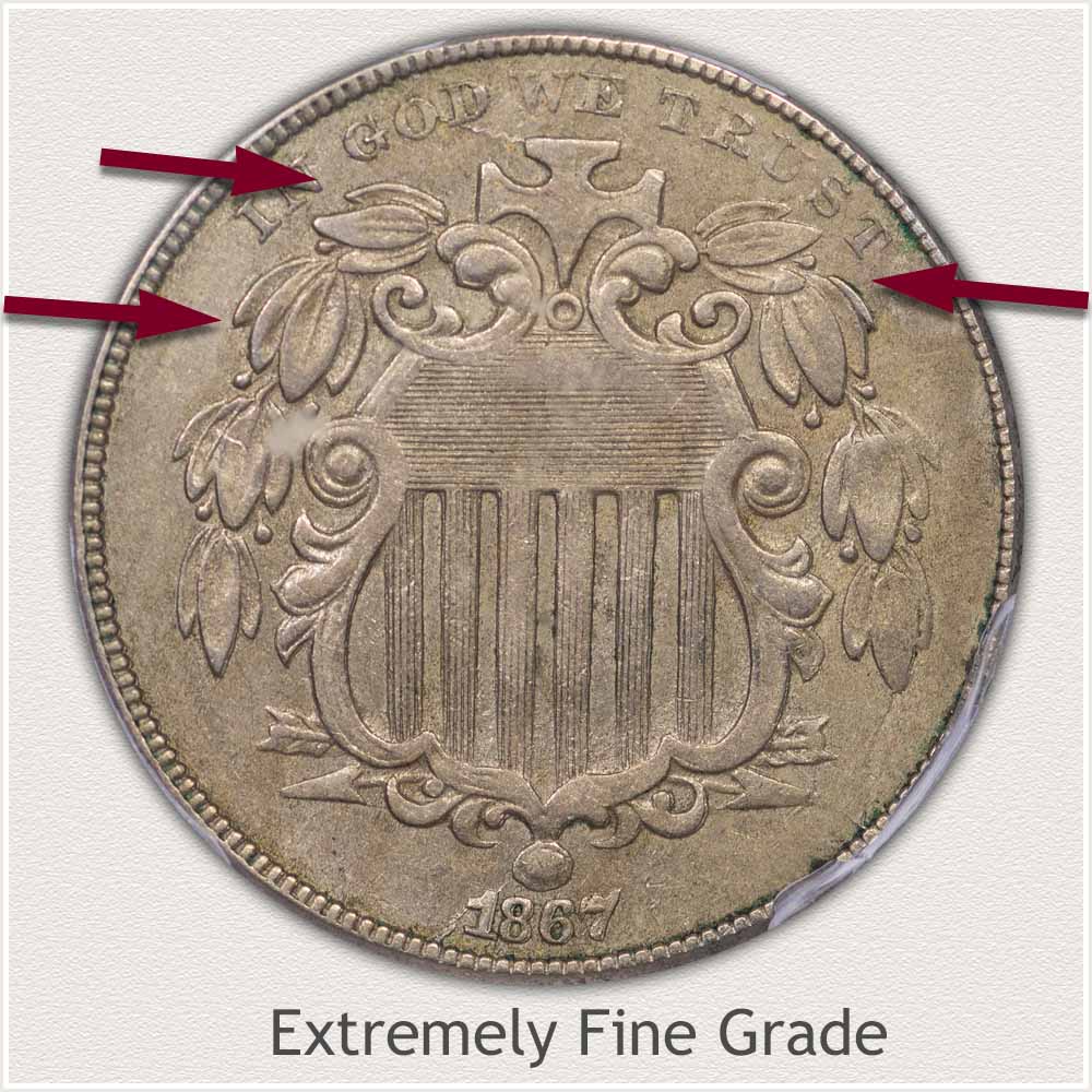 Obverse Grading Image of a Shield Nickel in Extremely Fine Grade Condition