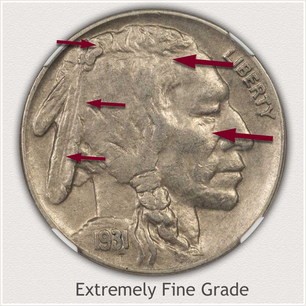 Obverse View of an Extremely Fine Grade 1931 Buffalo Nickel