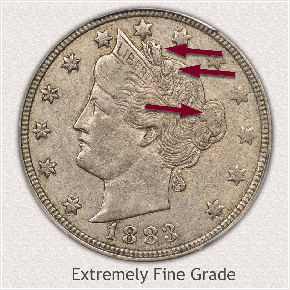 Obverse Extremely Fine Grade Liberty Nickel