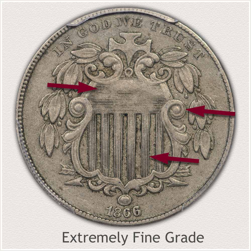 Obverse Grading Image of a Shield Nickel in Extremely Fine Grade Condition