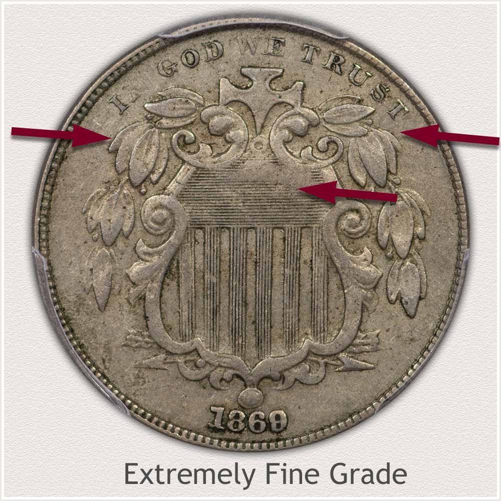 Obverse View of a Shield Nickels in Extremely Fine Grade Condition