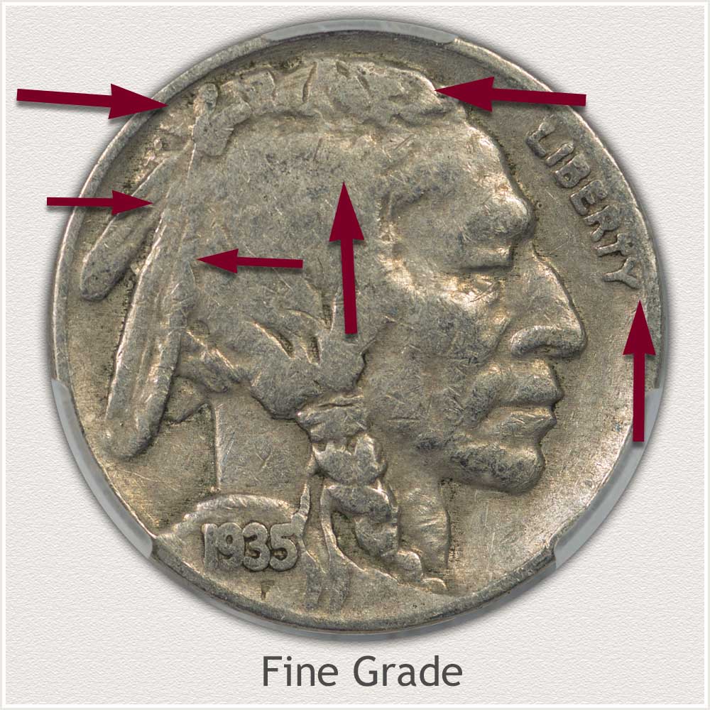 Close Up Obverse Fine Grade Buffalo Nickel