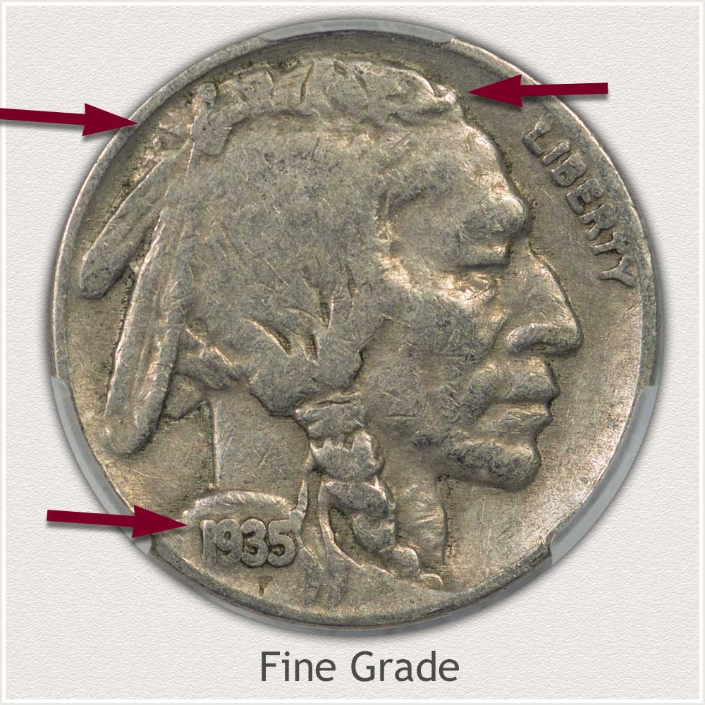 Magnified Obverse View Fine Grade Buffalo Nickel