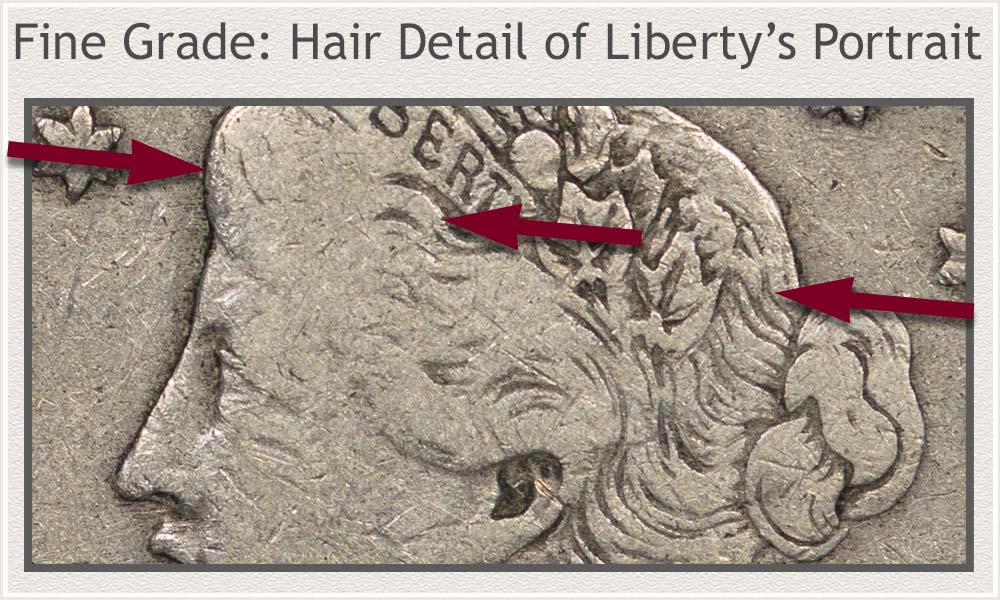 Remaining Hair Strand Detail Fine Grade Liberty Nickel