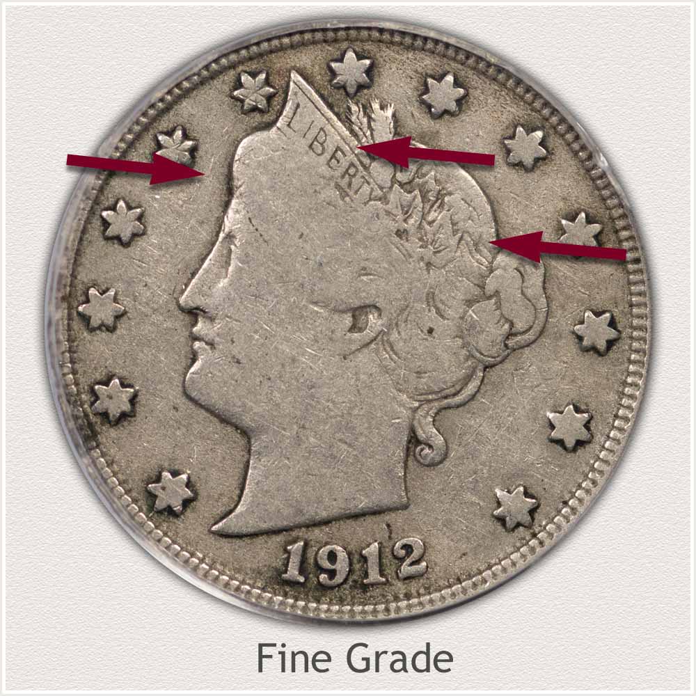 Obverse View of Fine Grade Liberty Nickel