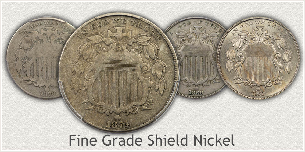 Highlighted is a Fine Grade Shield Nickel