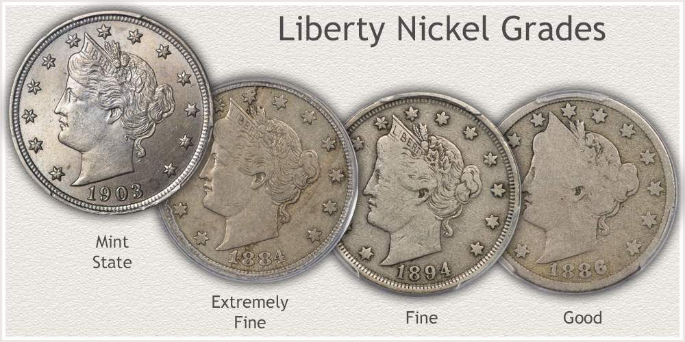 Different Grades of Liberty Nickels Used for Comparison