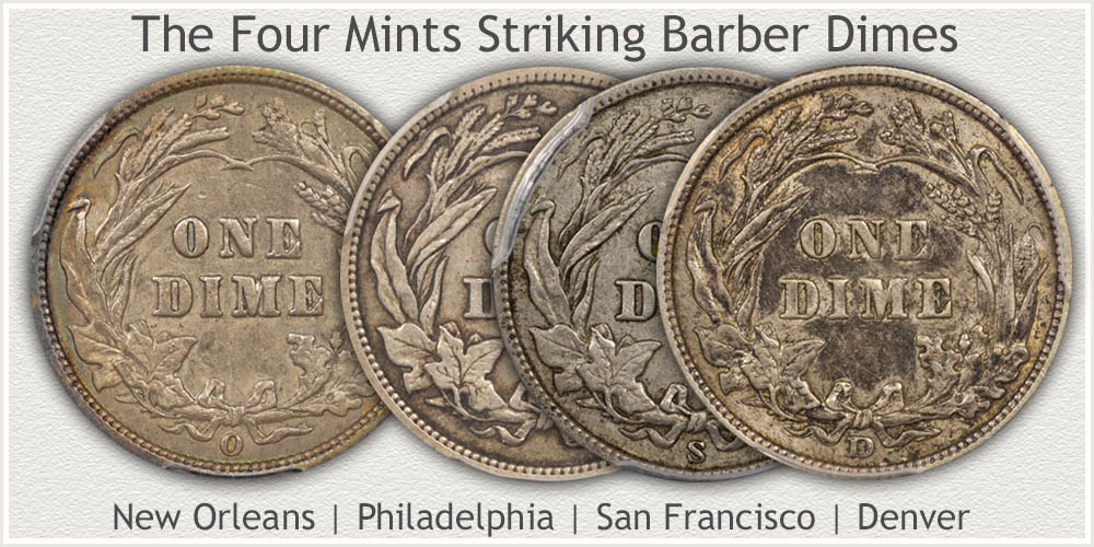 Barber Dimes of the Four Mints