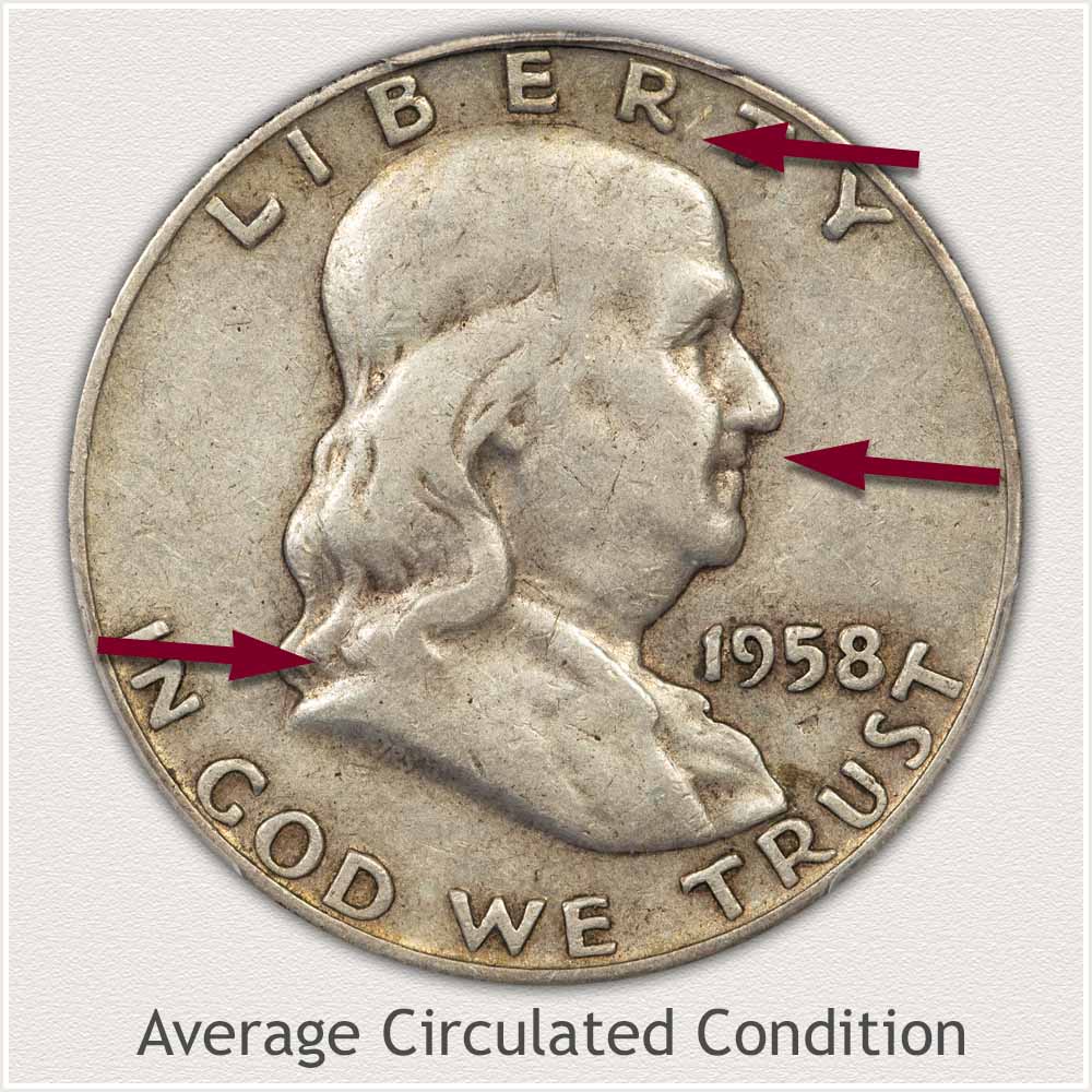 Obverse View: Average Circulated Condition Franklin Half Dollar