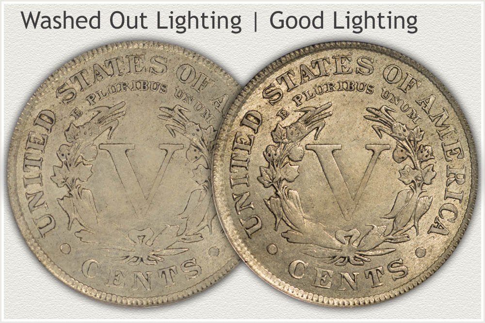 Comparing Good to Bad Lighting of Liberty Nickels