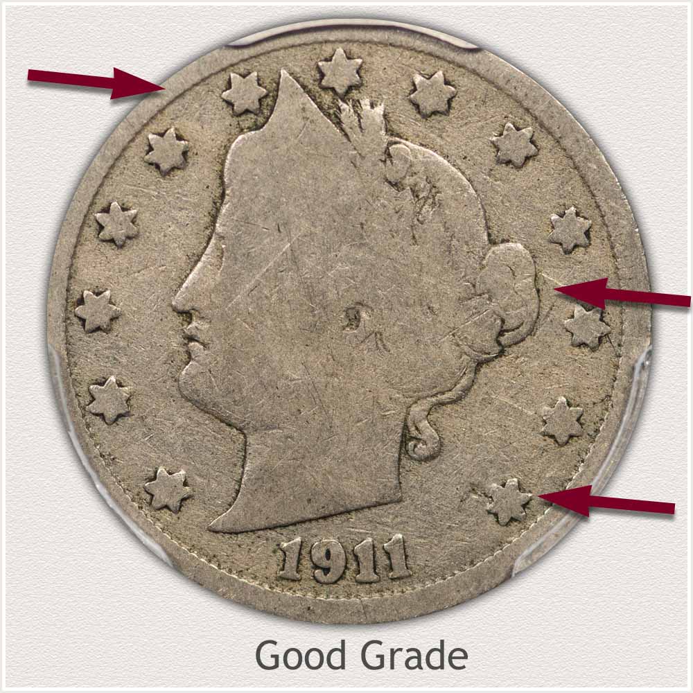 Obverse of a Good Grade Liberty Nickel