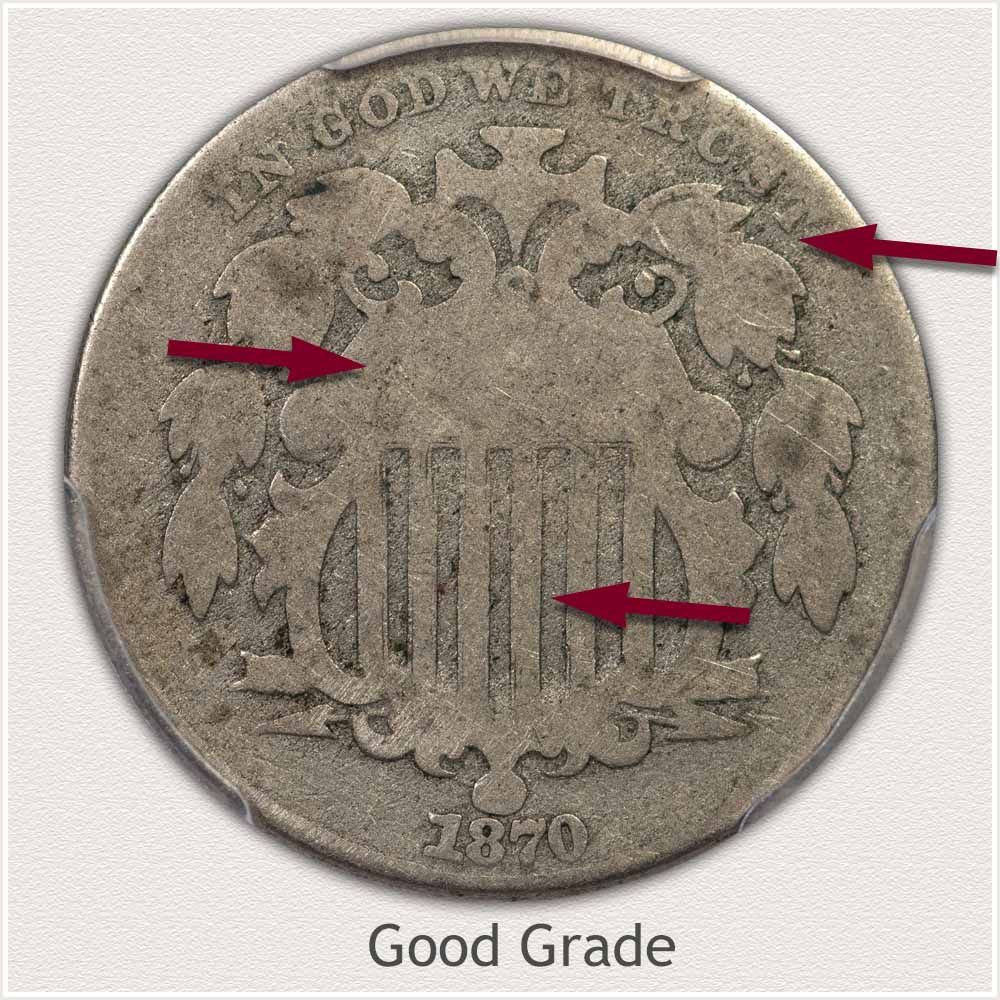 Large Size Full Obverse View of a Good Grade Shield Nickel