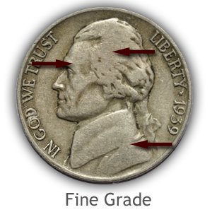 Grading Obverse Fine Condition Jefferson Nickels
