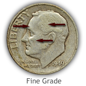 Grading Obverse Fine Condition Roosevelt Dimes
